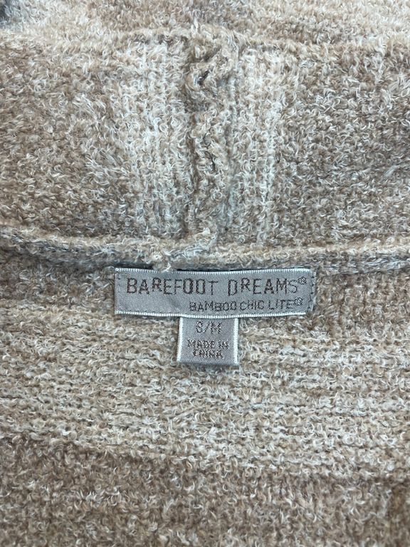 BAREFOOT DREAMS TRIPED BAMBOO CHIC LITE BROWN CARDIGAN SIZE S/M