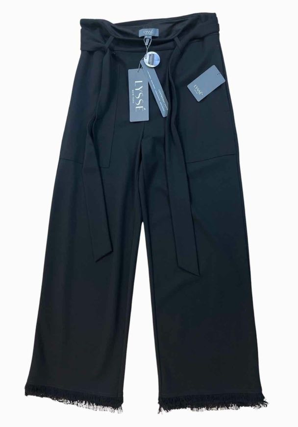 LYSSE NWT! LIGHTWEIGHT PONTE FRINGE CROP BELTED BLACK PANT SIZE S