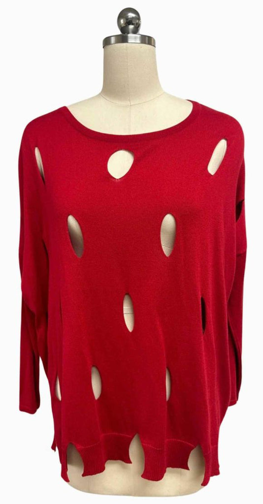 PLANET BY LAUREN G NWT! LASER CUT RED SWEATER TOP SIZE OS