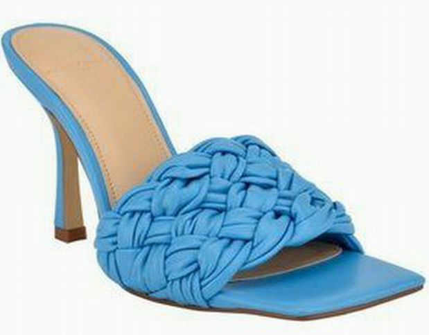 MARC FISHER BLUE BRAIDED DRAYA SQUARE TOE STRAP HEELS SIZE 7.5