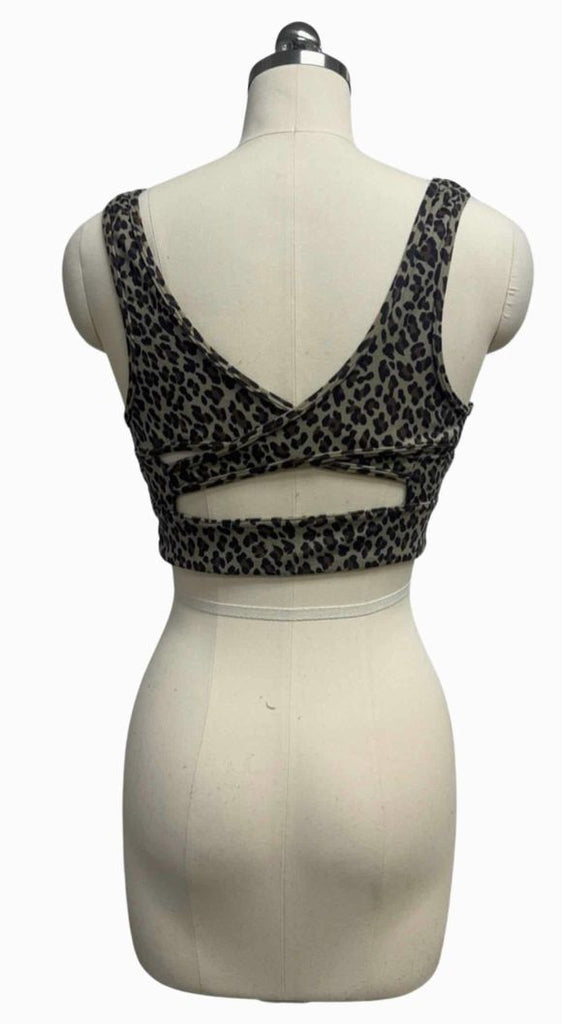 VARLEY WATSON CROSS BACK BRA COFFEE BROWN CHEETAH SIZE M