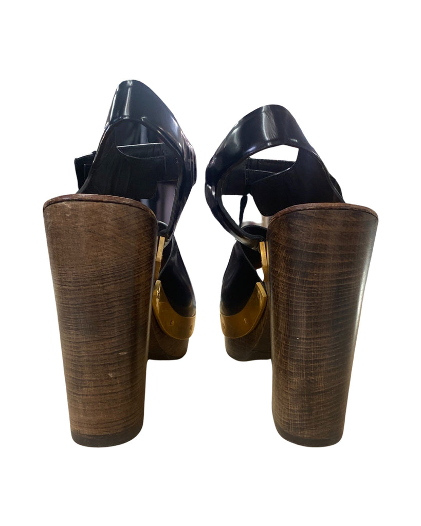 ROSETTA GETTY WOODEN BLOCK HEEL BLACK SANDAL SIZE 39