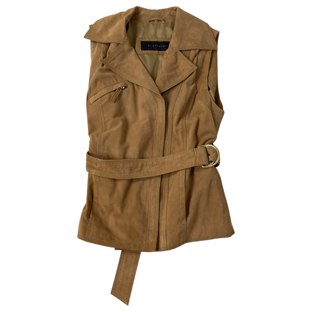 NWT! ELIE TAHARI CAMEL SUEDE SLEEVELESS BELTED VEST SIZE SMALL