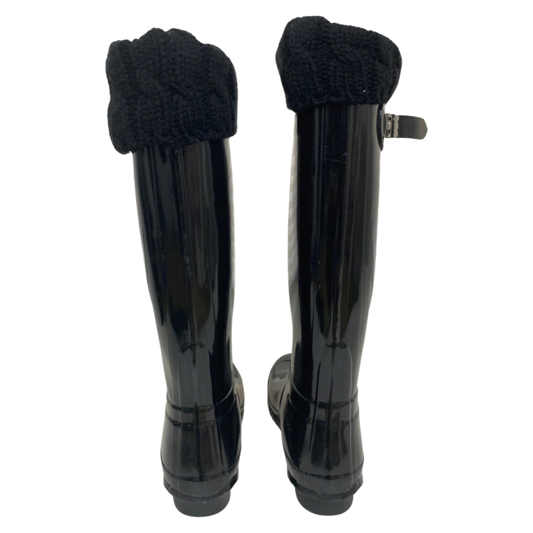 HUNTER BLACK ORIGINAL GLOSS TALL RAIN BOOTS / BOOT SOCKS SIZE 7
