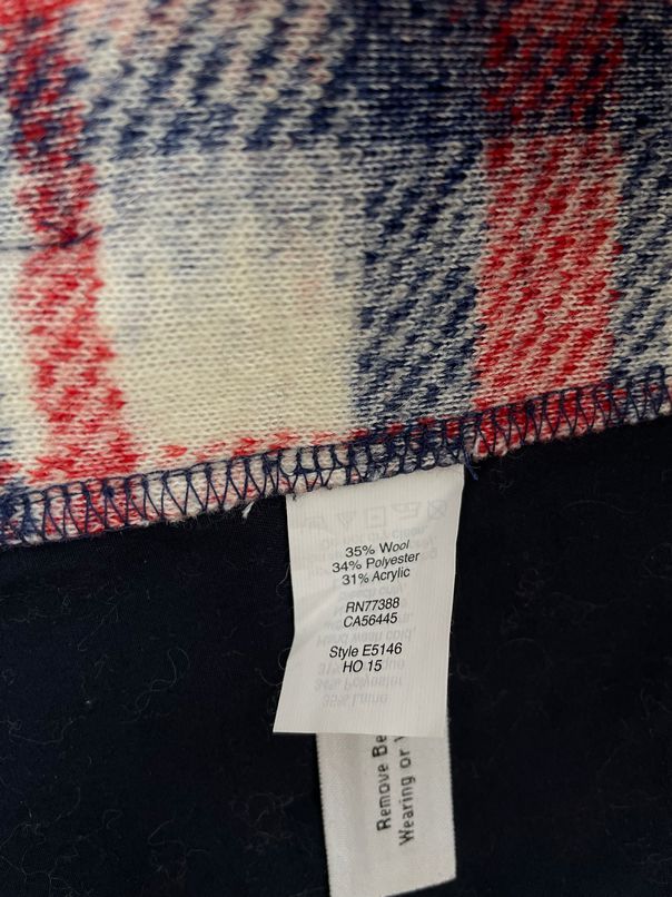 MADEWELL WOOL BRUSHED PLAID PULLOVER RED/WHITE/BLUE TOP SIZE S