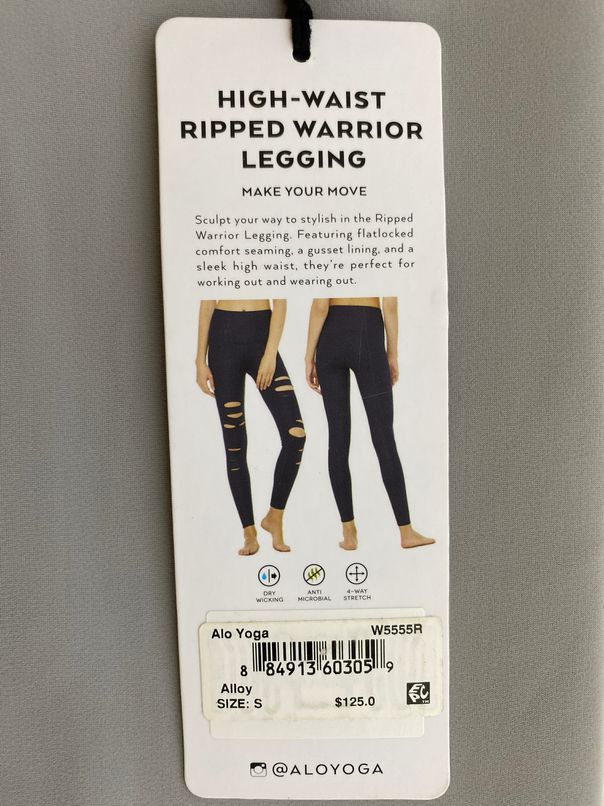 NEW Alo yoga High-Waist Ripped warrior legging - size M - gray / alloy