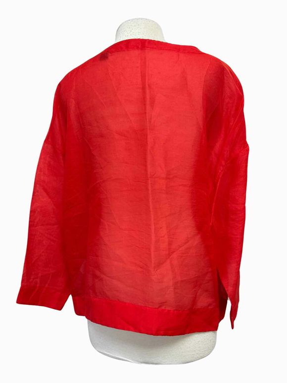 DONNA KARAN RAW SILK DROP SHOULDER SHEER BOXY CUT RED TOP SIZE 18