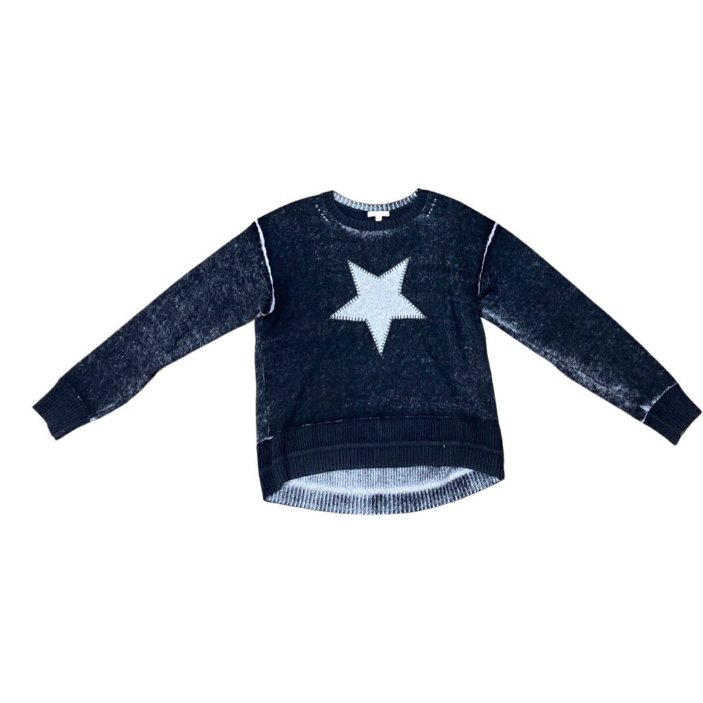 LISA TODD CHARCOAL COTTON CASHMERE CONTRAST STAR SWEATER SIZE SMALL