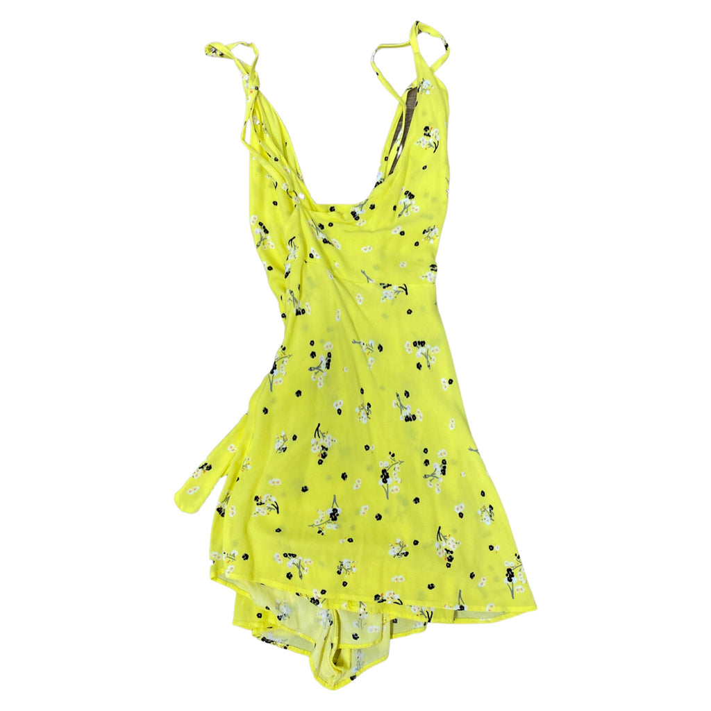 NWT! FREE PEOPLE ELETRIC YELLOW FLORAL WRAP ROMPER SIZE 8