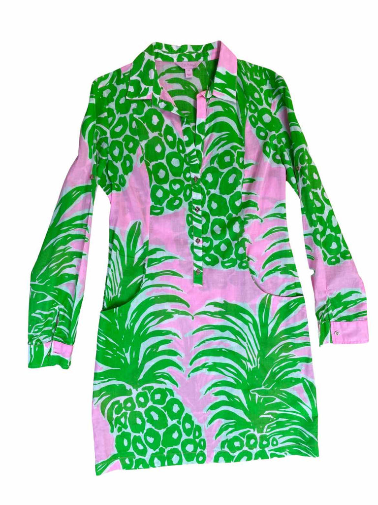 LILLY PULITZER SANIBEL TUNIC GREEN/PINK SHIRT DRESS SIZE 0