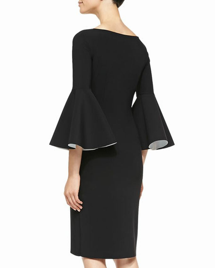 CHIARI BONI LA PETITE ROBE NATALIA BICOLOR NAVY BELL SLEEVE NAVY DRESS SIZE L