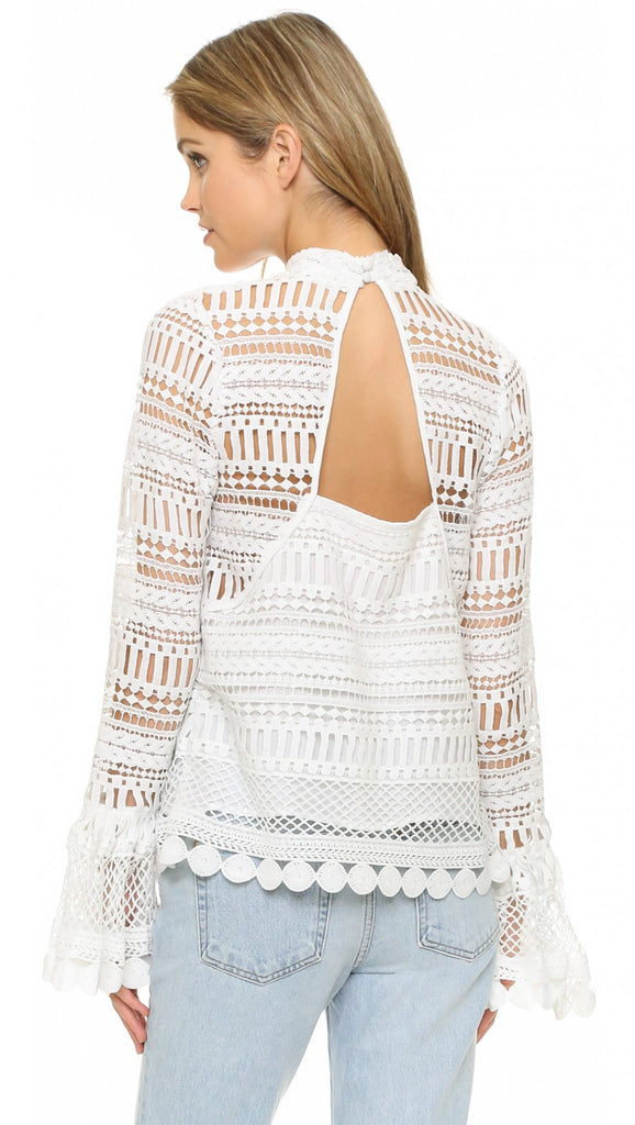 MINISTRY OF STYLE WILD FOX CROCHET LACE BELL SLEEVE TOP