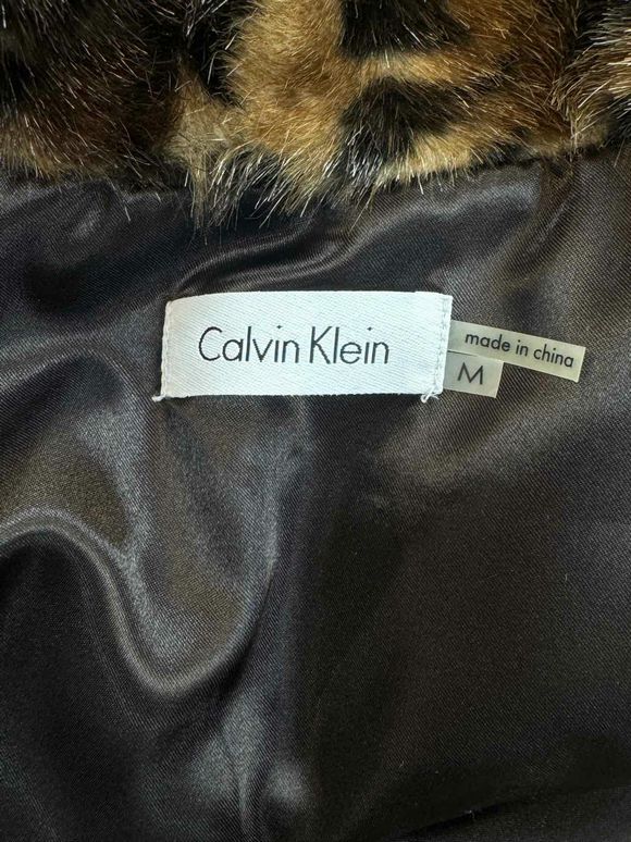 CALVIN KLEIN ANIMAL PRINT FUR BELTED LINED BROWN VEST SIZE M