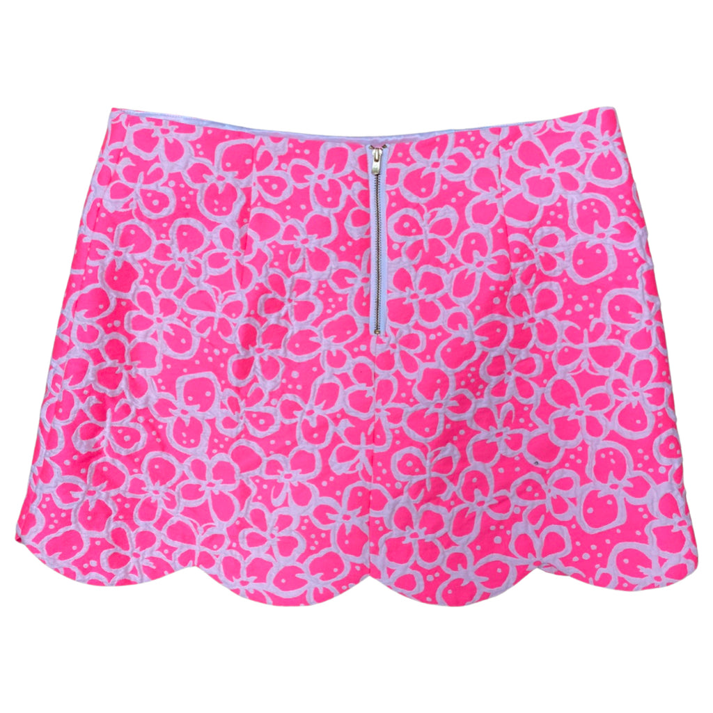 LILLY PULITZER HOT PINK/WHITE FLORAL SCALLOP TATE SKIRT SIZE 8