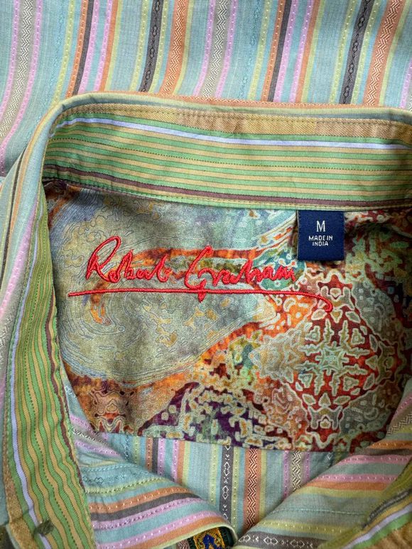 ROBERT GRAHAM STRIPE COTTON FLIP CUFF BUTTON UP MULTI-COLOR SHIRT SIZE M