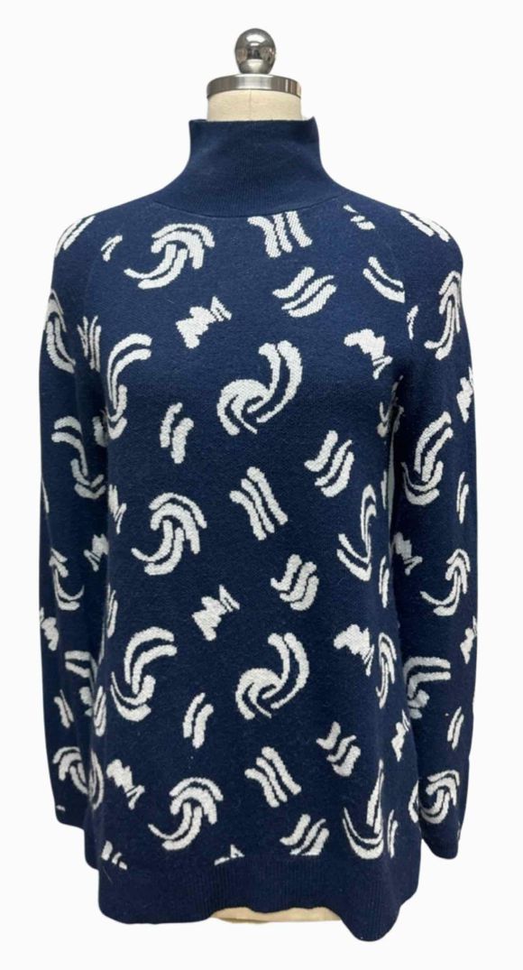 ANTHROPOLOGIE & OTHER STORIES SPLIT HEM TURTLENECK NAVY SWEATER SIZE S