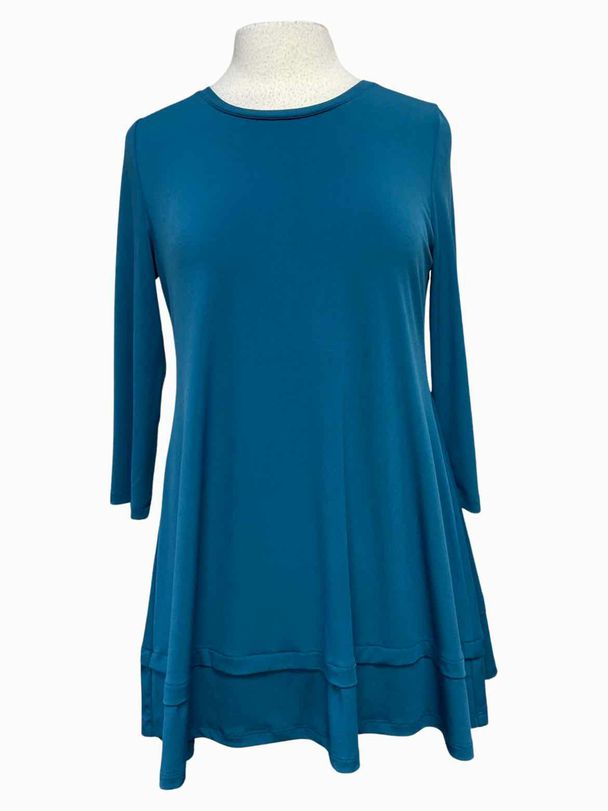 IC COLLECTION IN BY CONNIE K BOTTOM TUCK DETAIL TUNIC TEAL TOP SIZE S