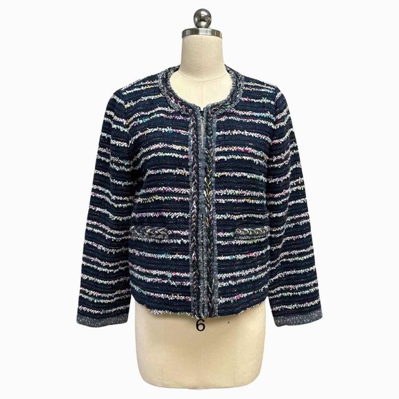 JCREW TWEED LADY JACKET OPEN FRONT NAVY BLAZER SIZE 10