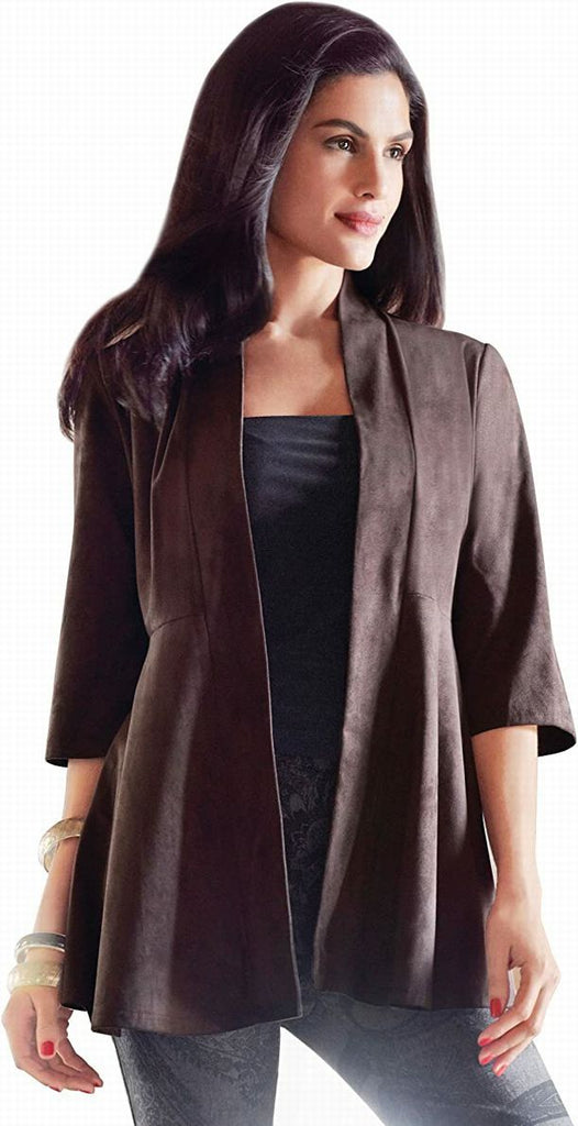 JOSEPH RIBKOFF NWT! SUEDE FEEL DRAPED OPEN COVER UP BROWN CARDIGAN SIZE 12