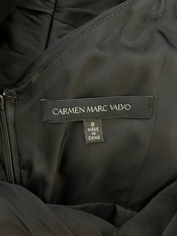 CARMEN MARC VALVO SILK RUCHED COCKTAIL BLACK DRESS SIZE 8