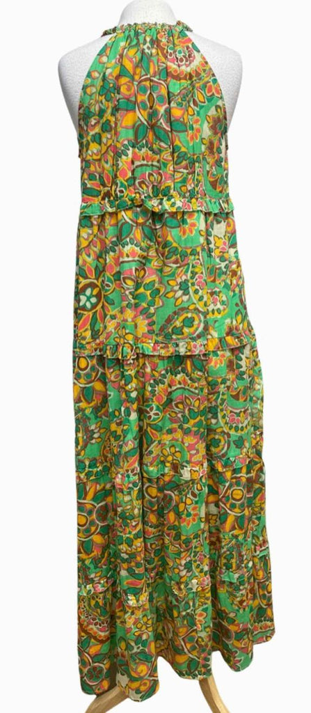 ANTHROPOLOGIE HOUSE OF HARLOW BOHEMIAN MAXI GREEN/YELLOW DRESS SIZE L