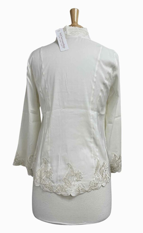 SOFT SURROUNDINGS NWT! MORELOS EMBROIDERED SILK FEEL WHITE BLOUSE SIZE XS