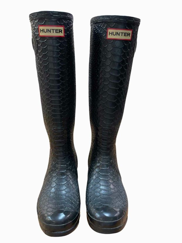 HUNTER BLACK CARNABY BOA SNAKE TALL WELLIES SIZE 7