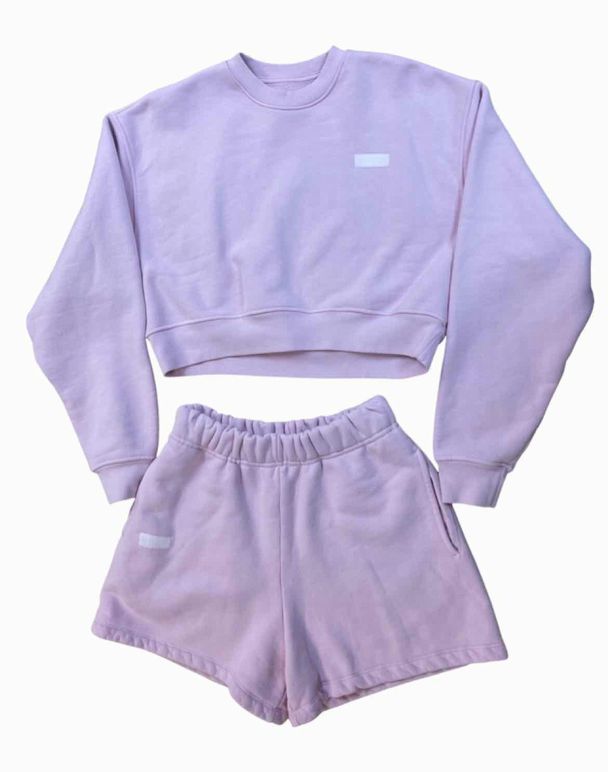 SET ACTIVE CROPPED CREWNECK AND SWEATSHORT IN PINK COWGIRL SIZE S