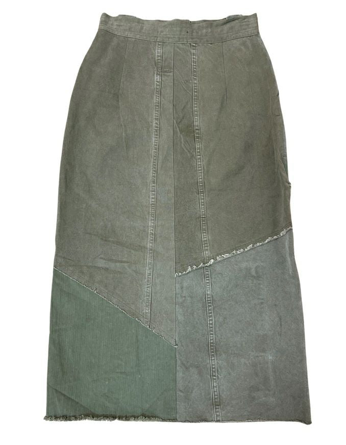 BURNING TORCH LOVE NOT WAR UPCYCLED ARMY GREEN SKIRT SIZE S