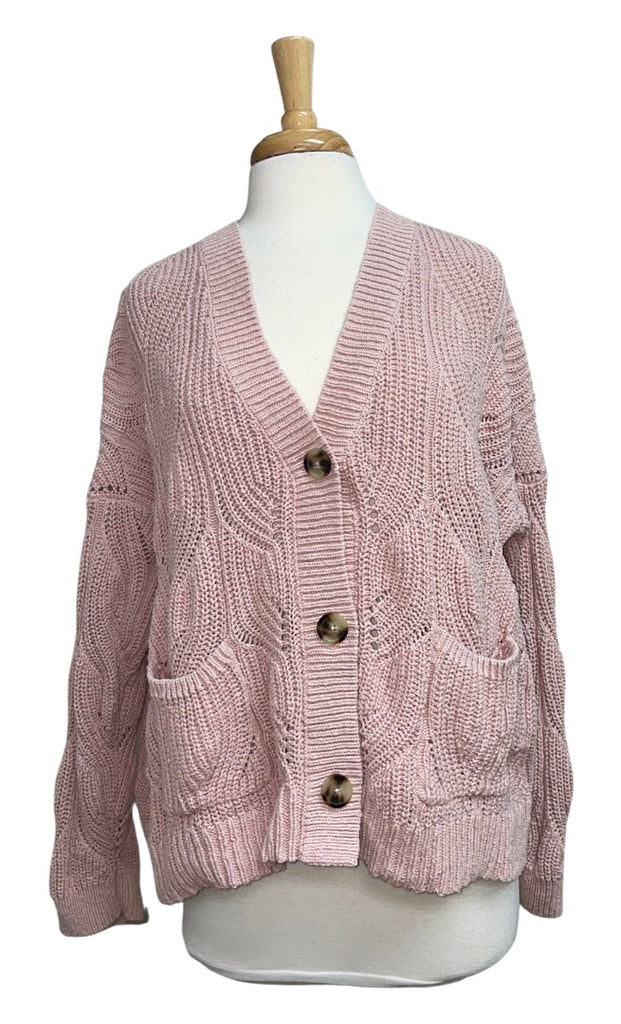 MADEWELL HILLVIEW CABLE KNIT BLUSH CARDIGAN SWEATER SIZE XL