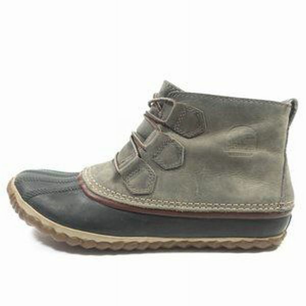 SOREL GRAY/NAVY OUT N ABOUT LEATHER WATERPROOF ANKLE DUCK BOOTS SIZE 8