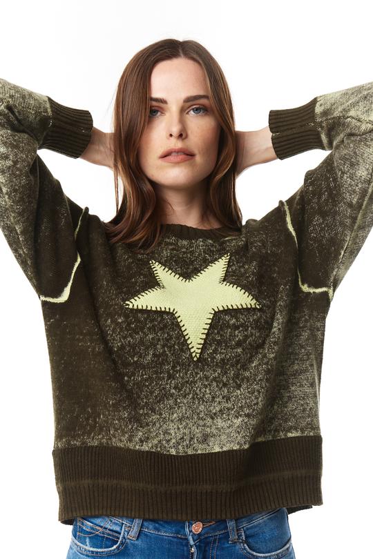 LISA TODD CHARCOAL COTTON CASHMERE CONTRAST STAR SWEATER SIZE SMALL