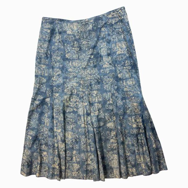 PERUVIAN CONNECTION 100% PIMA COTTON MIDI FIT AND FLARE BLUE/BEIGE SKIRT SIZE 18