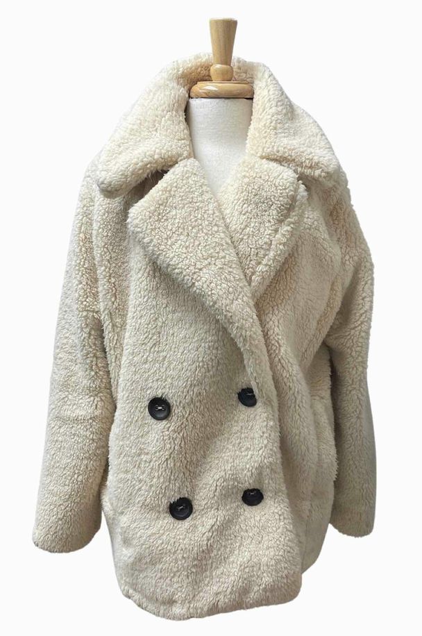FREE PEOPLE NOTCHED TEDDY BEAR CREAM PEACOAT SIZE M