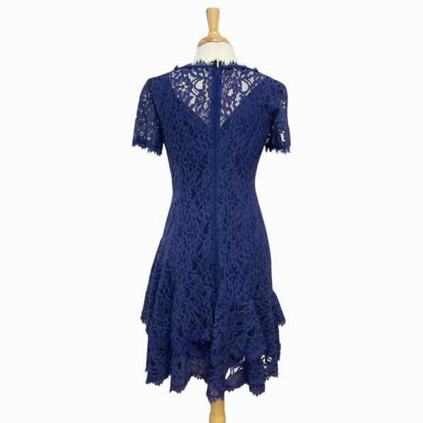 SHANI SCALLOPED ACCENT DOUBLE RUFFLE LACE COCKTAIL NAVY DRESS SIZE 6