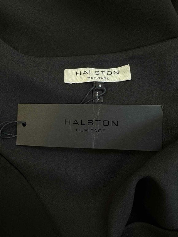 HALSTON NWT! CREPE FAUX WRAP BLACK DRESS SIZE XS