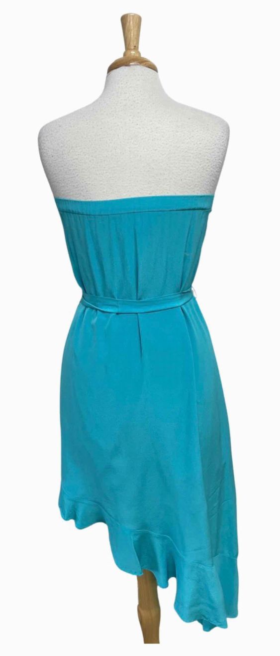 ALICE & TRIXIE SILK STRAPLESS RUFFLE HEM TIE WAIST AQUA DRESS SIZE XS