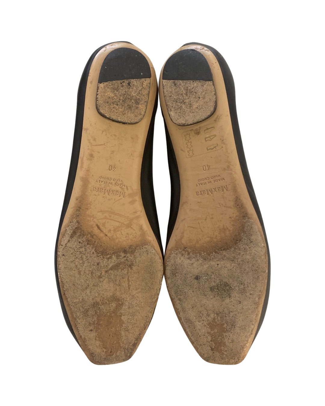 MAXMARA BLACK ITALIAN LEATHER BALLET FLAT SIZE 40/US 10