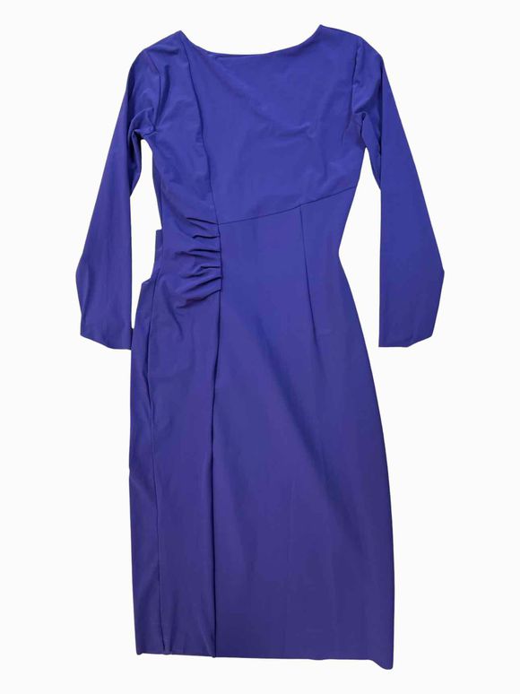 CHIARA BONI LA PETITE ROBE BATEAU NECK RUCHED SIDE SHEATH MIDI PURPLE DRESS SIZE 48