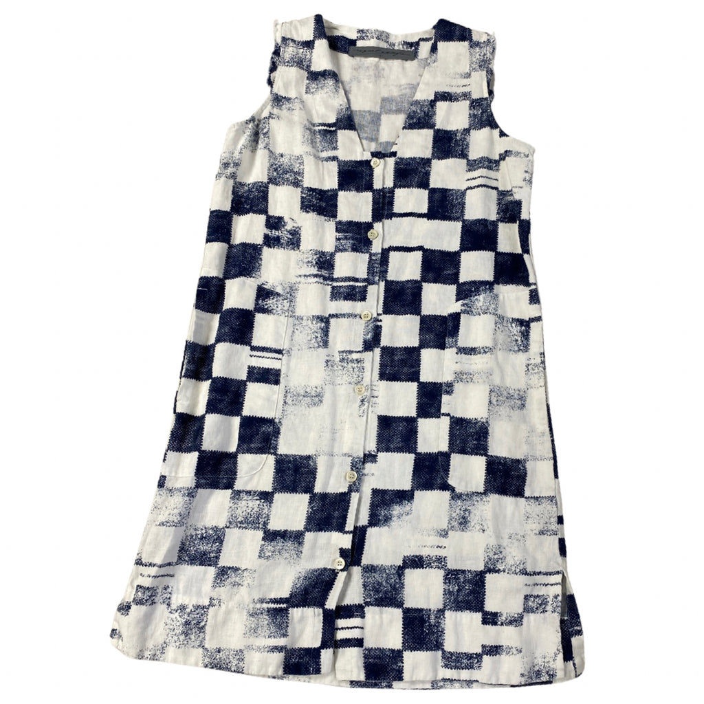 RAQUEL ALLEGRA BLUE/WHITE CHECKERED MIDI DRESS SIZE 0
