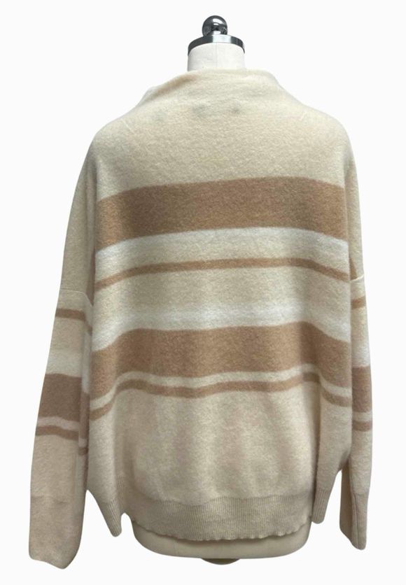 VINCE BRETON STRIPE SLOUCH TAN SWEATER SIZE L