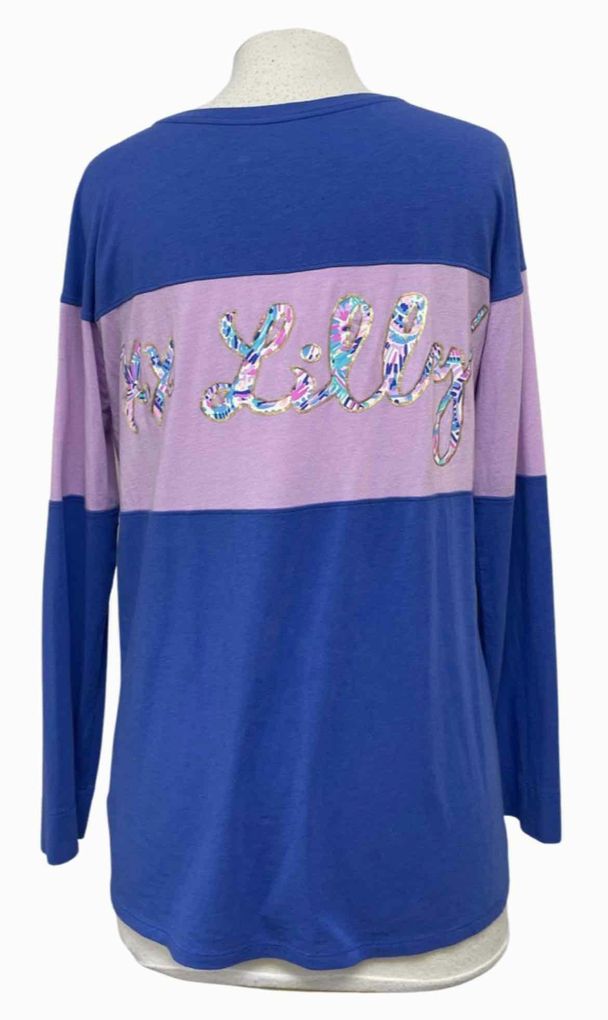 LILLY PULITZER LONG SLEEVE LOGO BACK PURPLES TOP SIZE S