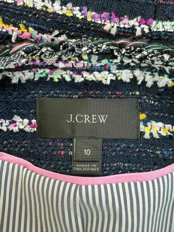 JCREW TWEED LADY JACKET OPEN FRONT NAVY BLAZER SIZE 10