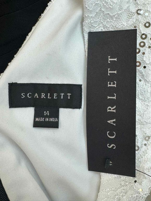 SCARLETT NWT! SEQUIN LAYERED SKIRT WHITE/BLACK DRESS SIZE 14