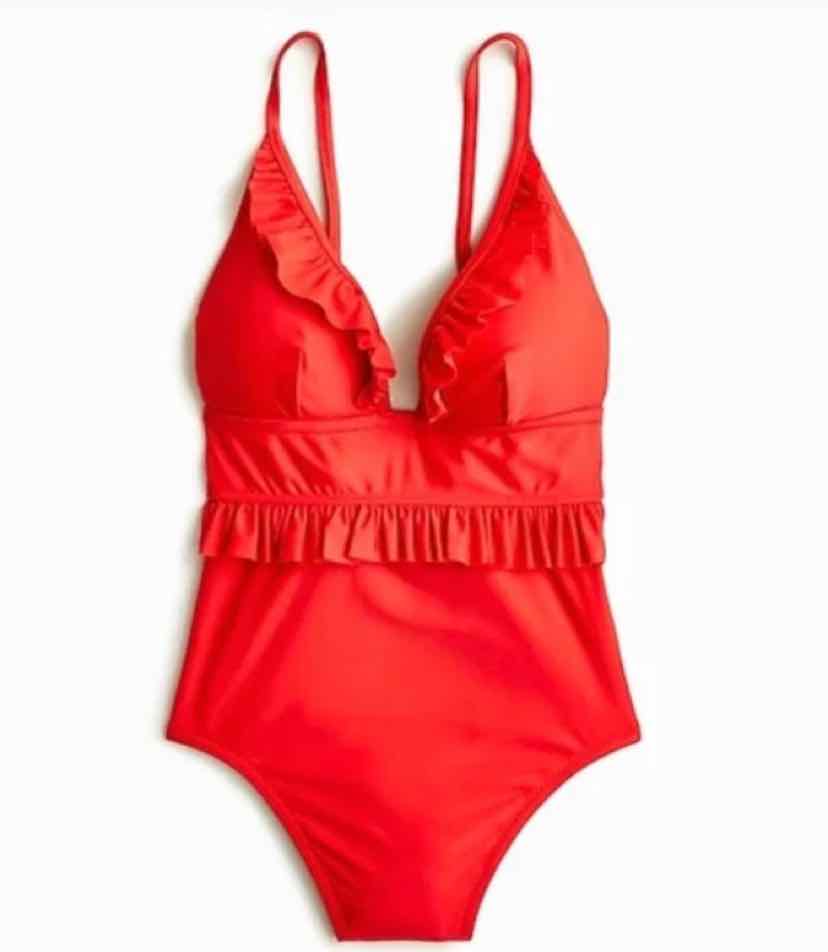 NWT! JCREW RED RUFFLE TRIMMED ONE PIECE SWIMSUIT SIZE 10