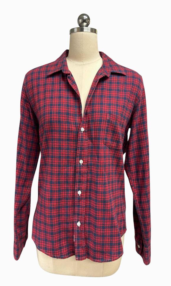FRANK & EILEEN BARRY TAILORED FLANNEL RED/NAVY SHIRT SIZE M