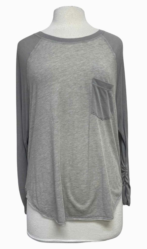 FP MOVEMENT ONE POCKET RIBBED LS GRAY TOP SIZE S