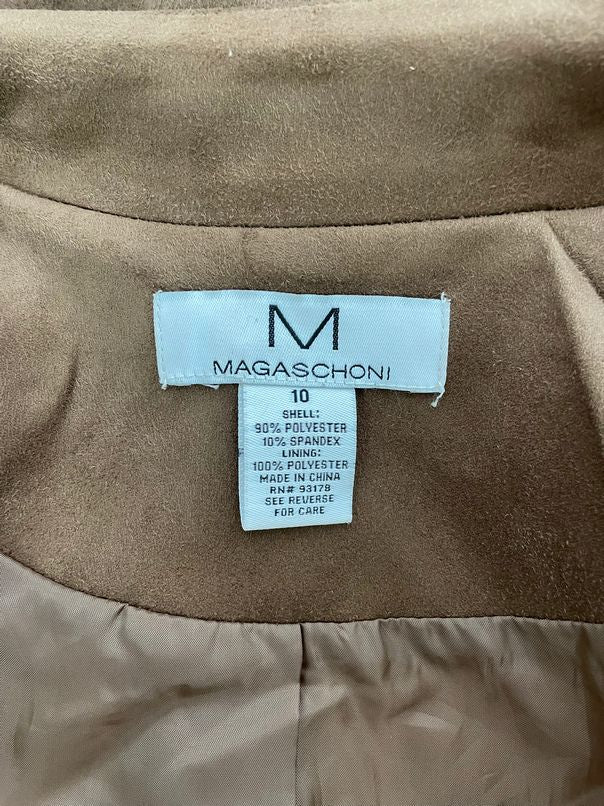 MAGASCHONI FAUX SUEDE LONG ONE BUTTON BROWN  JACKET SIZE 10