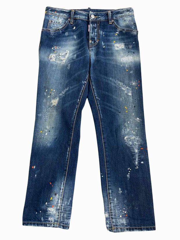 DSQUARED PAINT SPLATTER COOL GIRL CROPPED DENIM JEANS SIZE 42