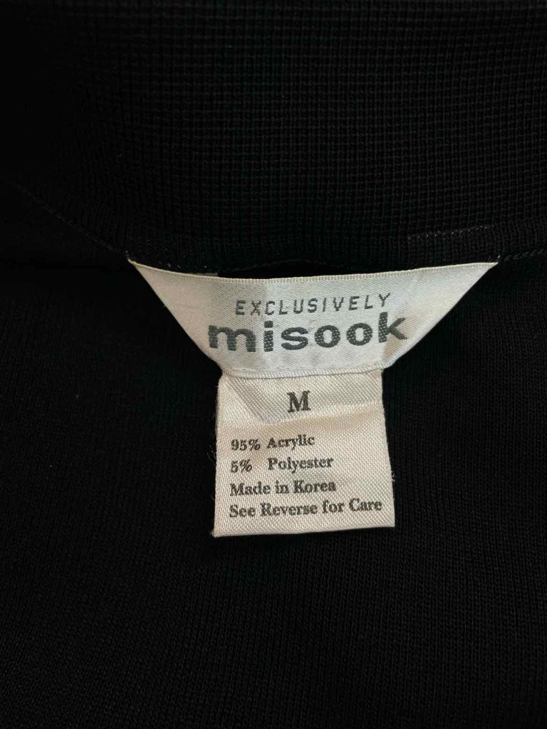 MISOOK RUFFLE TRIMMED CLASSIC KNIT OPEN TOPPER BLACK CARDIGAN SIZE M